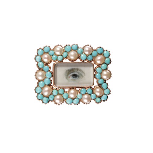 Rose Gold Pearl and Turquoise Set Portrait Miniature ‘Eye’ Brooch